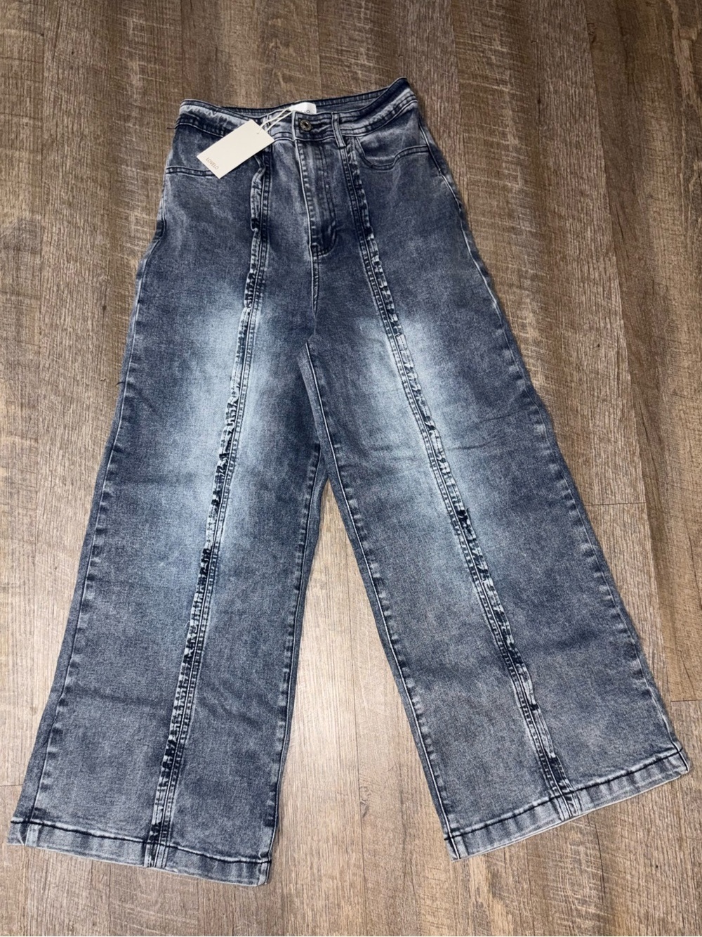 Lovelo Boutique Washed Gray-Black Wide-Leg High-Rise Jeans